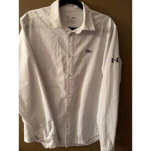 Under Armour Mens Audi HeatGear Button Up Shirt White Long Sleeve Medium Loose